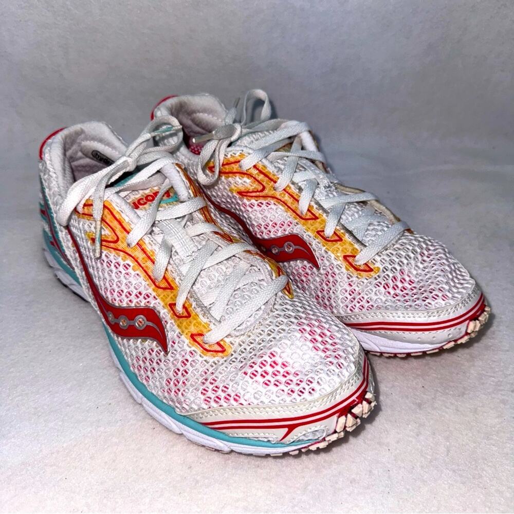 Saucony Women's White Red Yellow Teal Mesh Running Sneakers